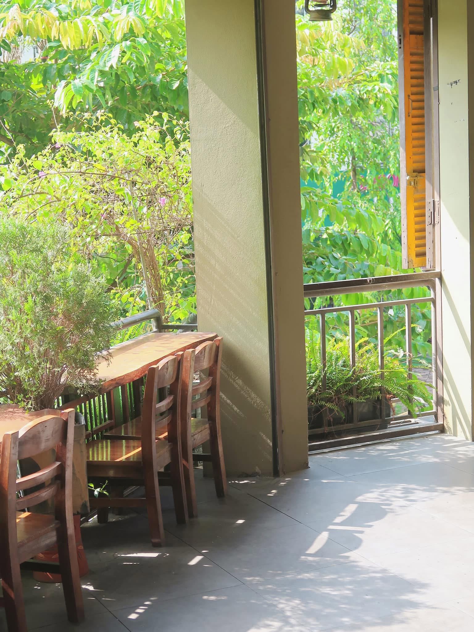 Ban công ngập nắng và cây xanh tại Nghiền Cafe GreenHouse